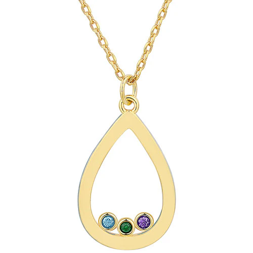 14K Gold Plated Enamel Open Teardrop with Birthstones Necklace - 1 to 5 stones - Image 5