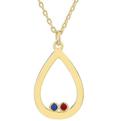 14K Gold Plated Enamel Open Teardrop with Birthstones Necklace - 1 to 5 stones - Image 6