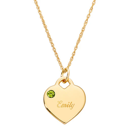 14K Gold Plated Engraved August Birthstone Heart Necklace - Image 2
