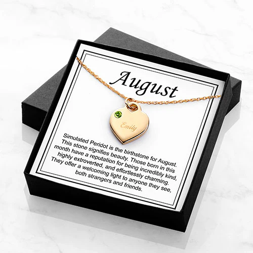 14K Gold Plated Engraved August Birthstone Heart Necklace - Image 3