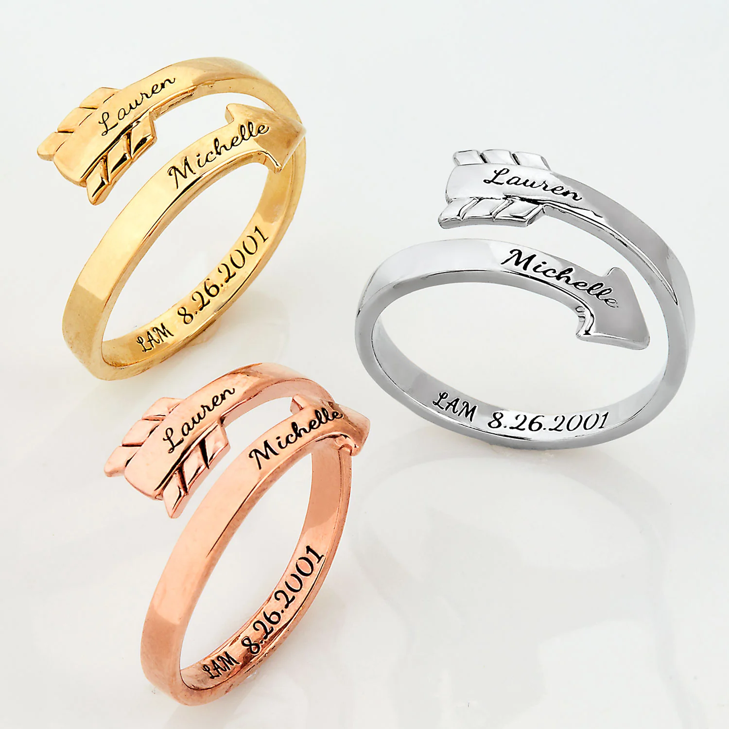 14K Gold Plated Engraved Bypass Arrow Ring - Image 4