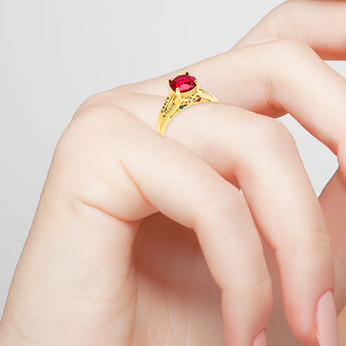 14K Gold Plated Engraved Family Birthstone with Diamond Accent Ring - Image 3