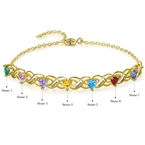 14K Gold Plated Engraved Heart Birthstone X Bracelet - Image 3