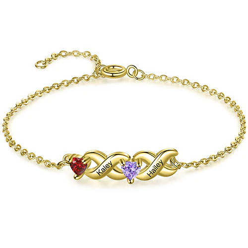 14K Gold Plated Engraved Heart Birthstone X Bracelet - Image 4