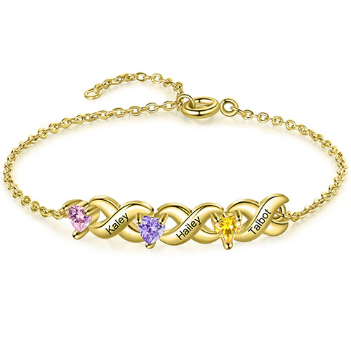 14K Gold Plated Engraved Heart Birthstone X Bracelet - Image 5