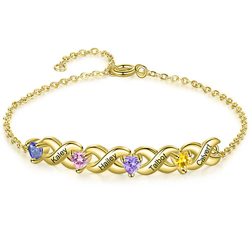 14K Gold Plated Engraved Heart Birthstone X Bracelet - Image 6
