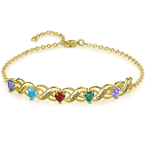 14K Gold Plated Engraved Heart Birthstone X Bracelet - Image 7