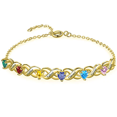 14K Gold Plated Engraved Heart Birthstone X Bracelet - Image 8