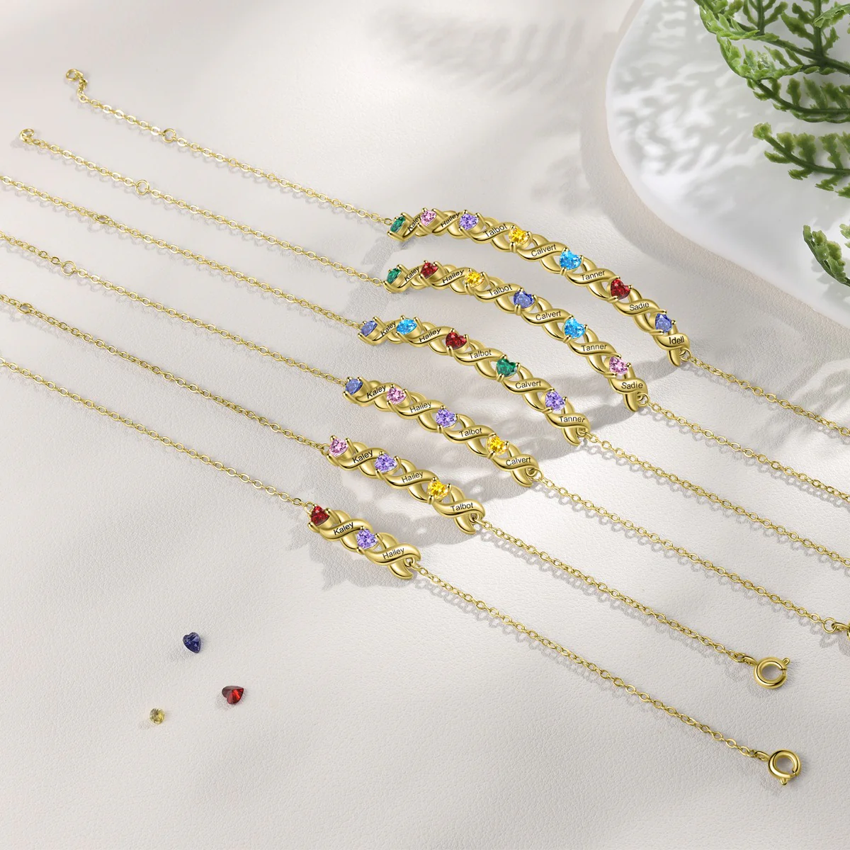 14K Gold Plated Engraved Heart Birthstone X Bracelet - Image 9