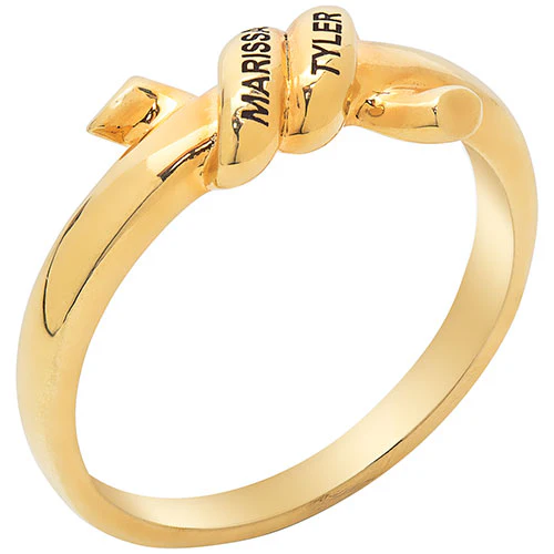 14K Gold Plated Engraved Knot Ring - Image 2