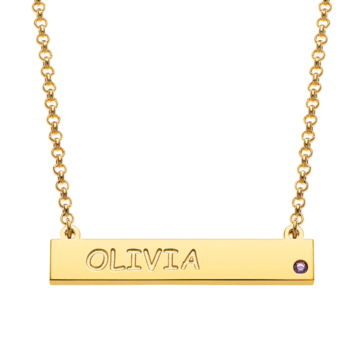 14K Gold Plated Engraved  Name and Birthstone Mini Bar Necklace - Image 3