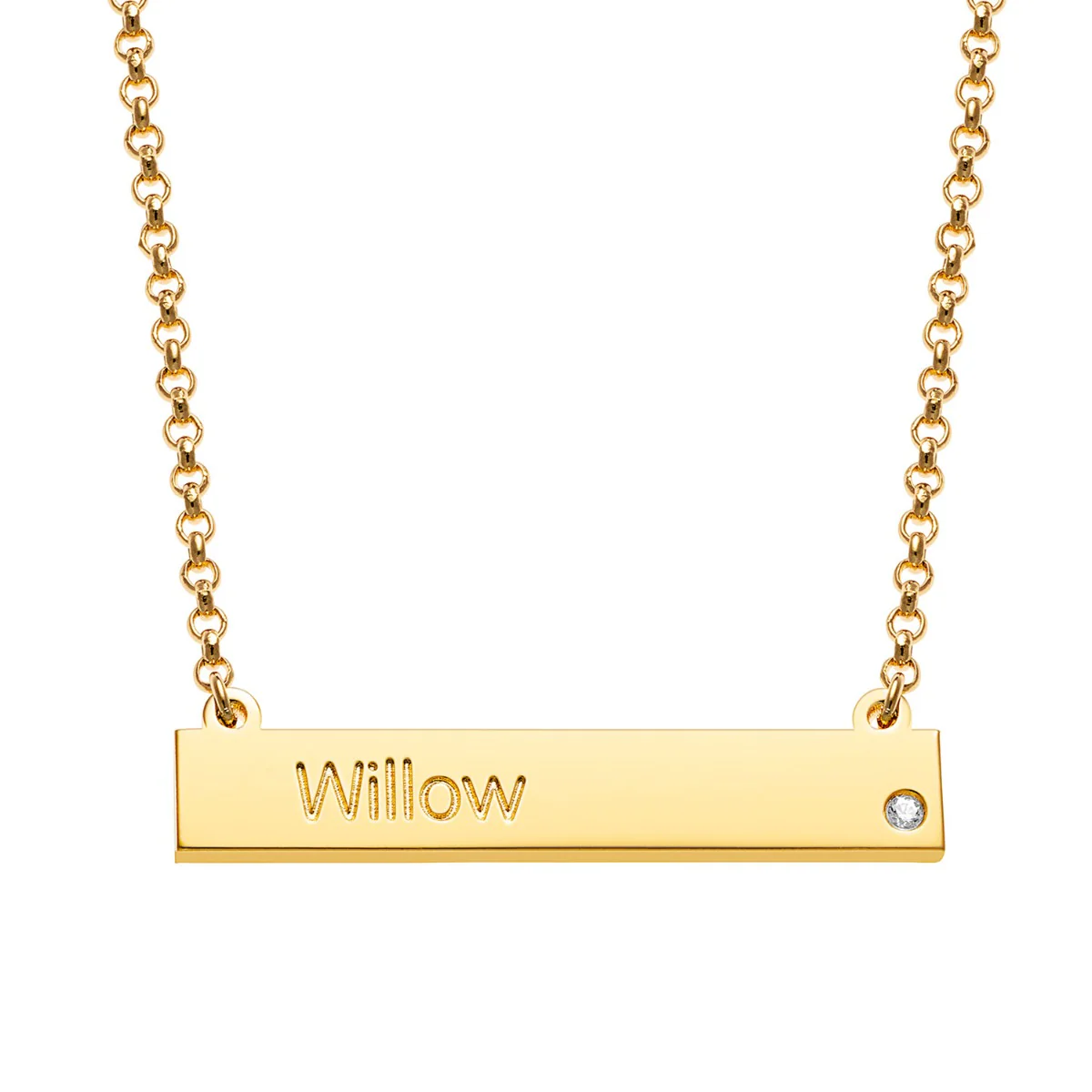14K Gold Plated Engraved  Name and Birthstone Mini Bar Necklace - Image 4