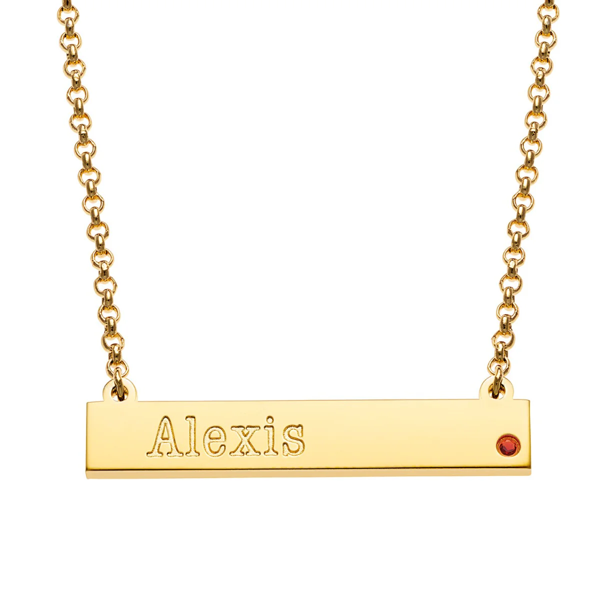 14K Gold Plated Engraved  Name and Birthstone Mini Bar Necklace - Image 5