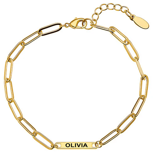 14K Gold Plated Engraved Paperclip Station Bracelet - Image 3