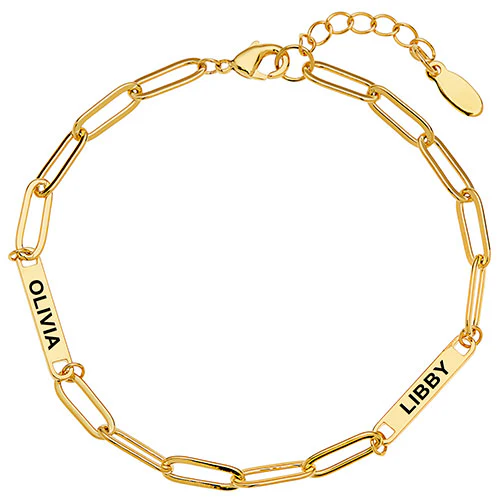 14K Gold Plated Engraved Paperclip Station Bracelet - Image 5