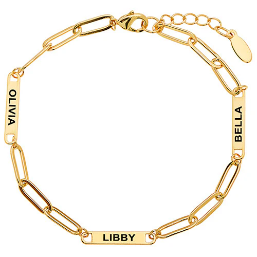 14K Gold Plated Engraved Paperclip Station Bracelet - Image 7