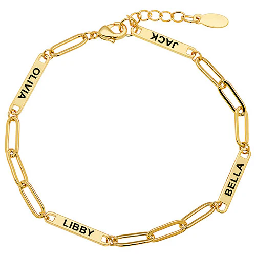 14K Gold Plated Engraved Paperclip Station Bracelet - Image 9
