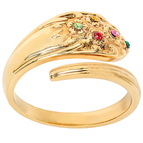 14K Gold Plated Family Birthstone Bypass Spoon Ring