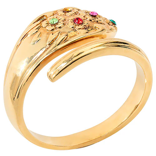 14K Gold Plated Family Birthstone Bypass Spoon Ring - Image 2
