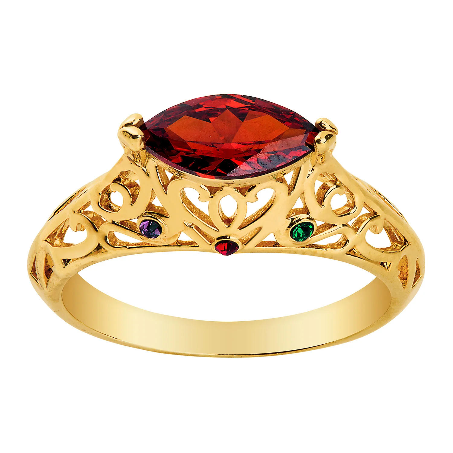 14K Gold Plated Filigree Art Deco East-West Marquise Family Birthstone Ring - Image 3