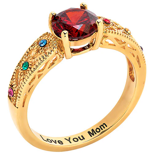 14K Gold Plated Filigree Family Birthstone Ring - Image 2