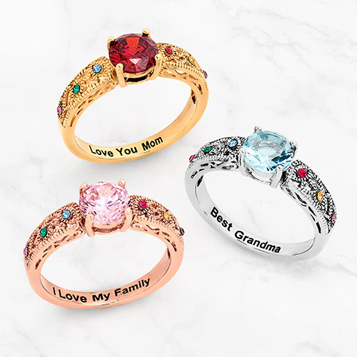 14K Gold Plated Filigree Family Birthstone Ring - Image 4