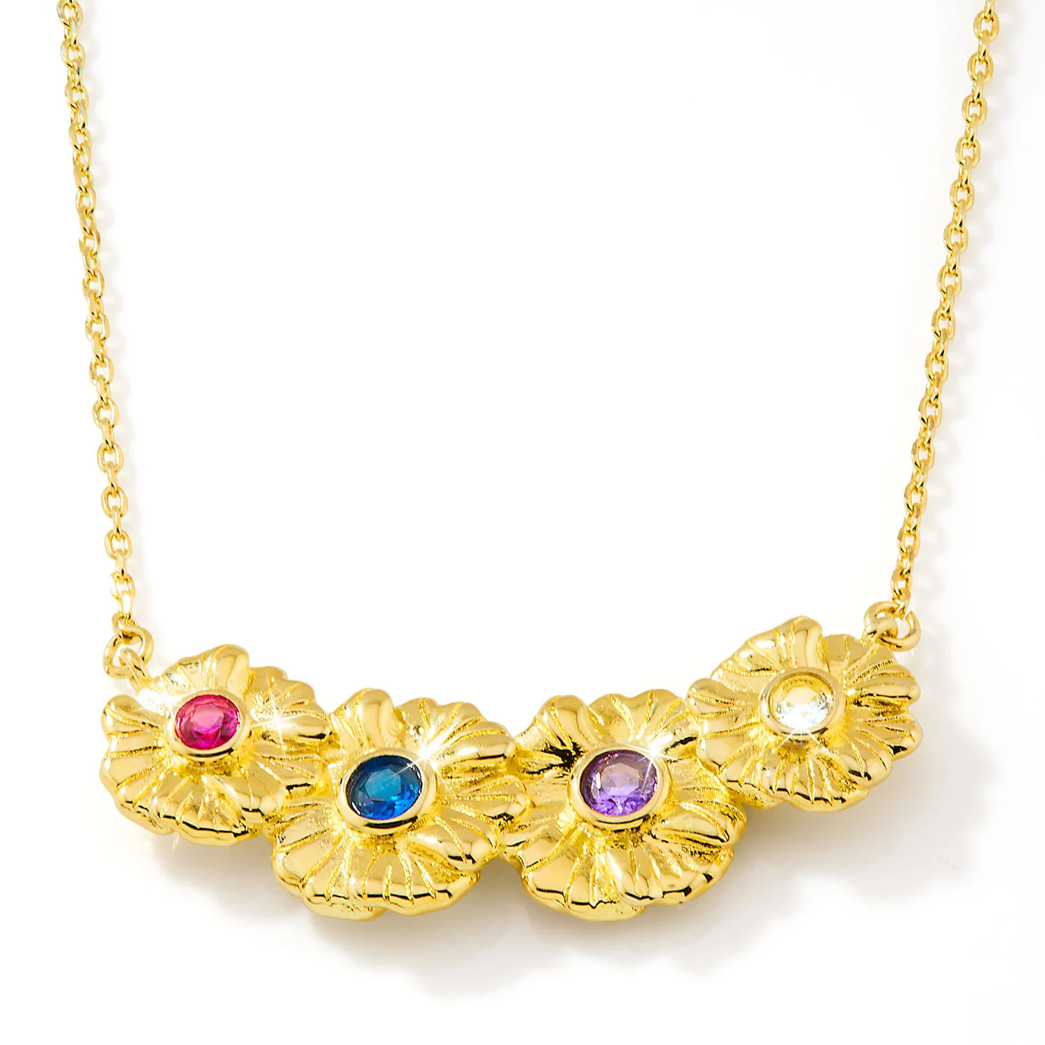 14K Gold Plated Flower Birthstone Necklace - 1 to 5 stones - Image 3