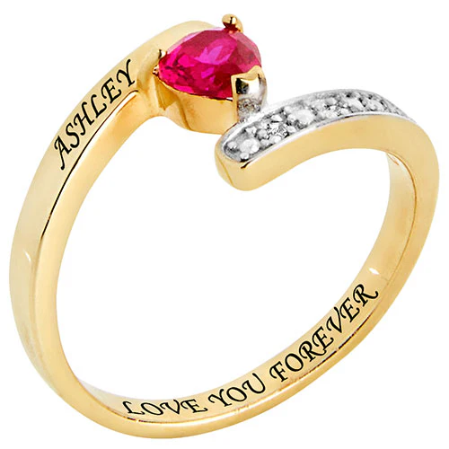 14K Gold Plated Heart Birthstone Bypass Diamond Accent Ring - Image 2