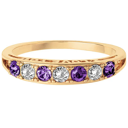 14K Gold Plated I LOVE YOU Simulated Amethyst and Clear Crystal Ring - Image 2