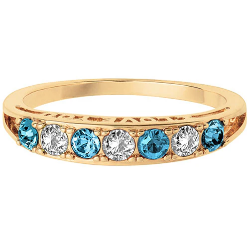 14K Gold Plated I LOVE YOU Simulated Blue Topaz and Clear Crystal Ring - Image 2