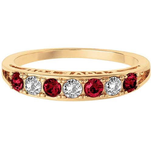 14K Gold Plated I LOVE YOU Simulated Garnet and Clear Crystal Ring - Image 2
