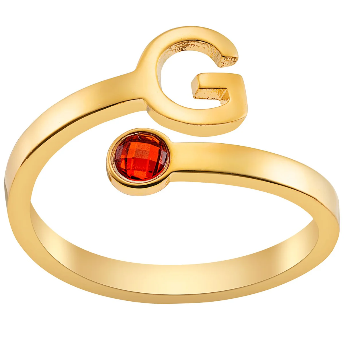 14K Gold Plated Initial and Birthstone Bypass Ring