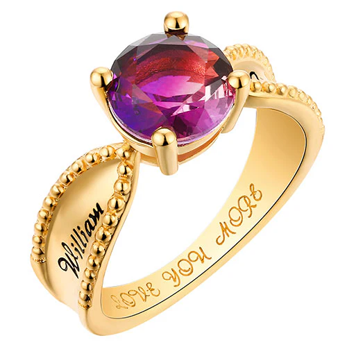 14K Gold Plated Iridescent Stone Engraved Beadeded Ring - Image 2