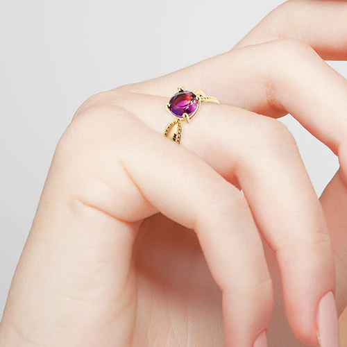 14K Gold Plated Iridescent Stone Engraved Beadeded Ring - Image 3
