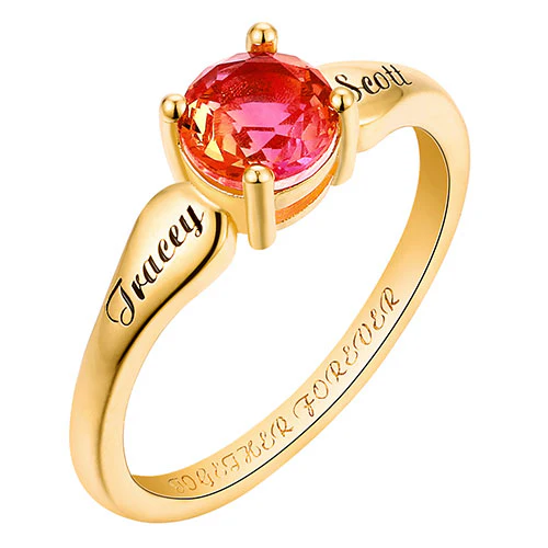 14K Gold Plated Iridescent Stone Engraved Tapered Ring - Image 2
