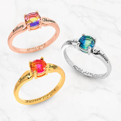 14K Gold Plated Iridescent Stone Engraved Tapered Ring - Image 5