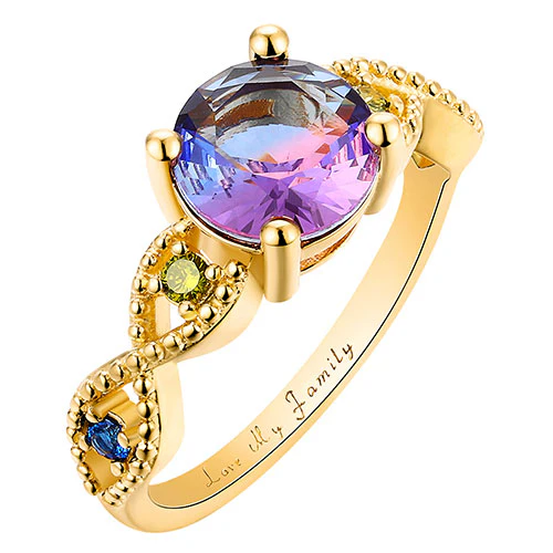 14K Gold Plated Iridescent Stone Infinity Birthstone Ring - Image 2