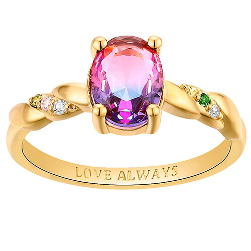 14K Gold Plated Iridescent Stone Petite Birthstone Ring