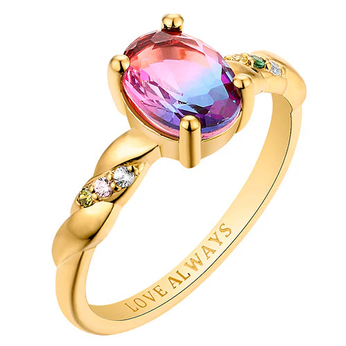 14K Gold Plated Iridescent Stone Petite Birthstone Ring - Image 2