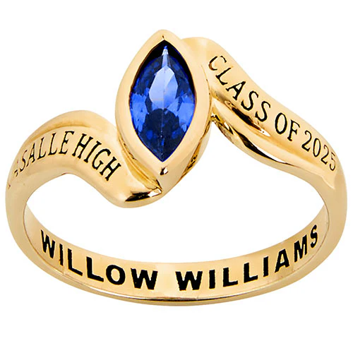 14K Gold Plated Women's Bypass Marquise Birthstone Fashion Class Ring - Image 2
