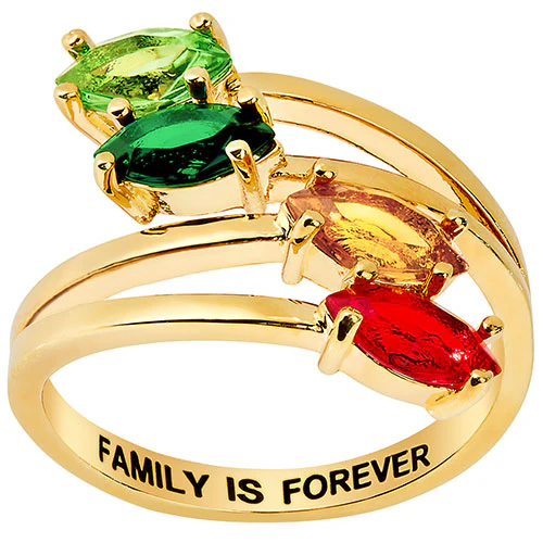 14K Gold Plated Marquise Bypass Birthstone Ring