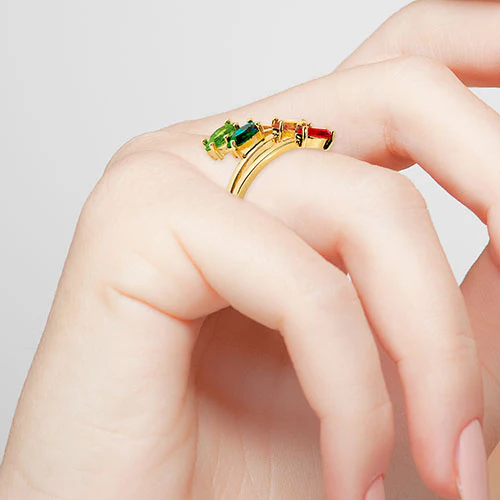 14K Gold Plated Marquise Bypass Birthstone Ring - Image 3