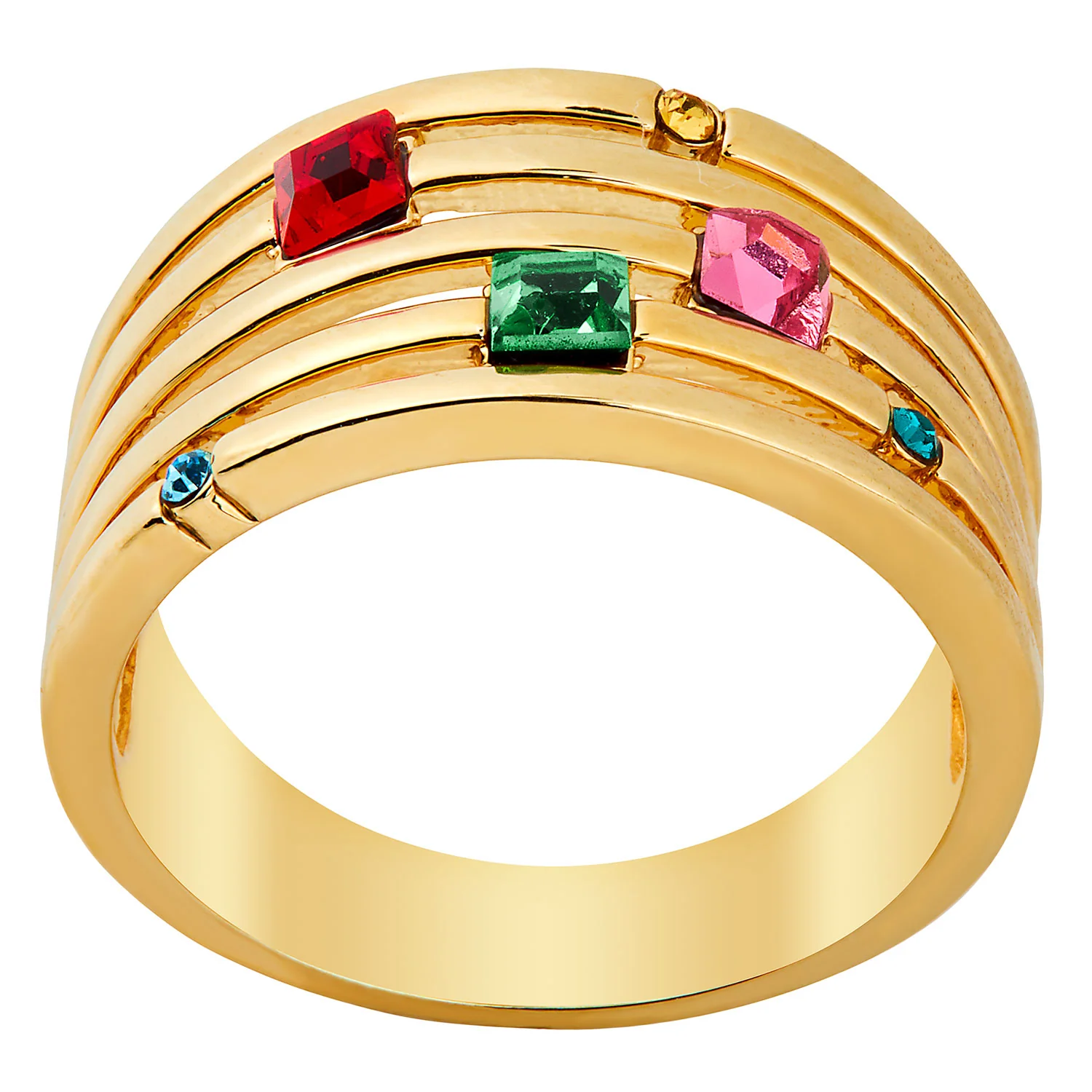 14K Gold Plated Mulitshape Family Birthstone Faux Stack Ring