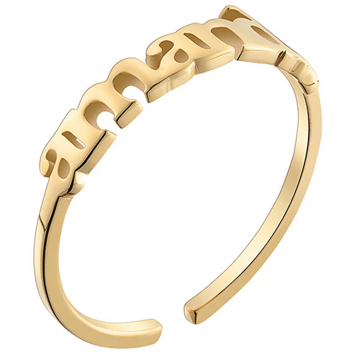 14K Gold Plated Petite Lowercase Name Ring with Free Pearl Earrings - Image 3