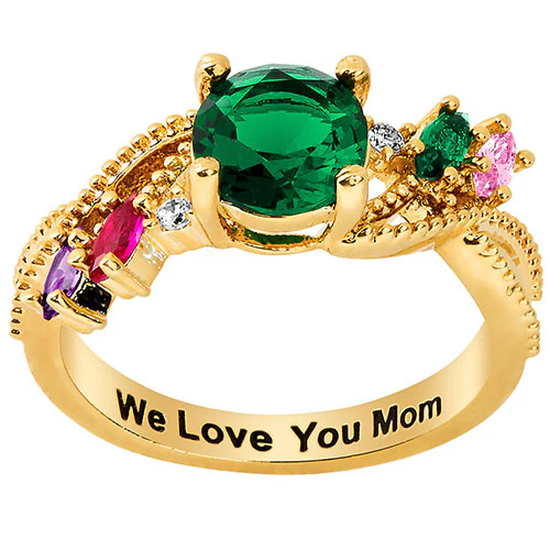 14K Gold Plated Round and Marquise Family Birthstone Ring