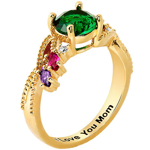 14K Gold Plated Round and Marquise Family Birthstone Ring - Image 2