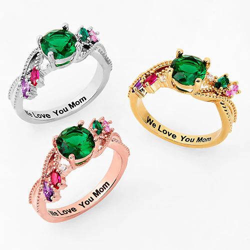 14K Gold Plated Round and Marquise Family Birthstone Ring - Image 4