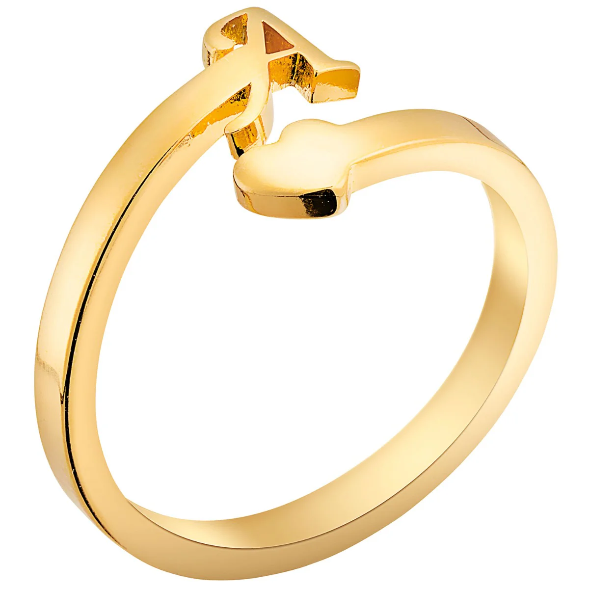 14K Gold Plated Script Initial and Heart Bypass Ring - Image 2