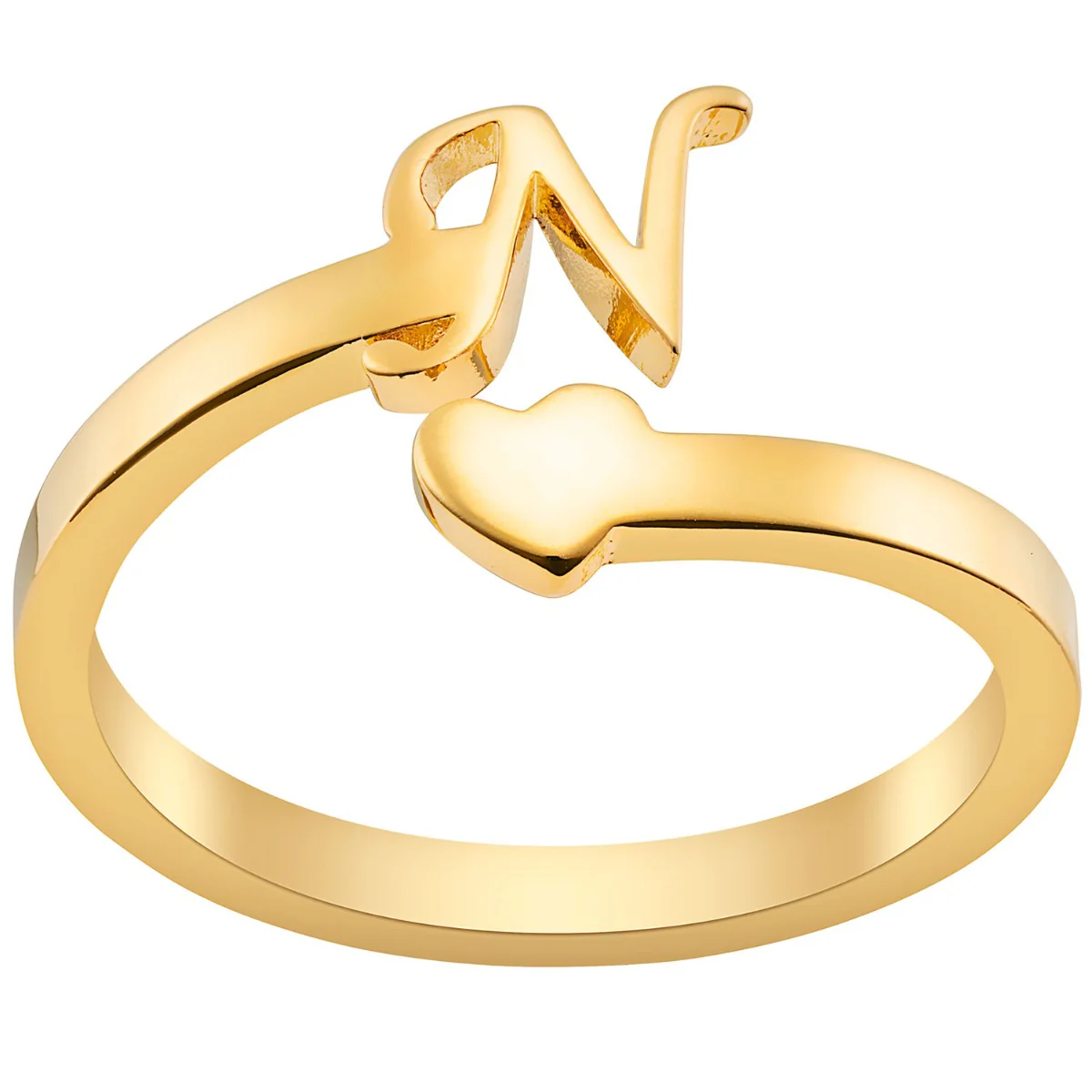 14K Gold Plated Script Initial and Heart Bypass Ring - Image 3