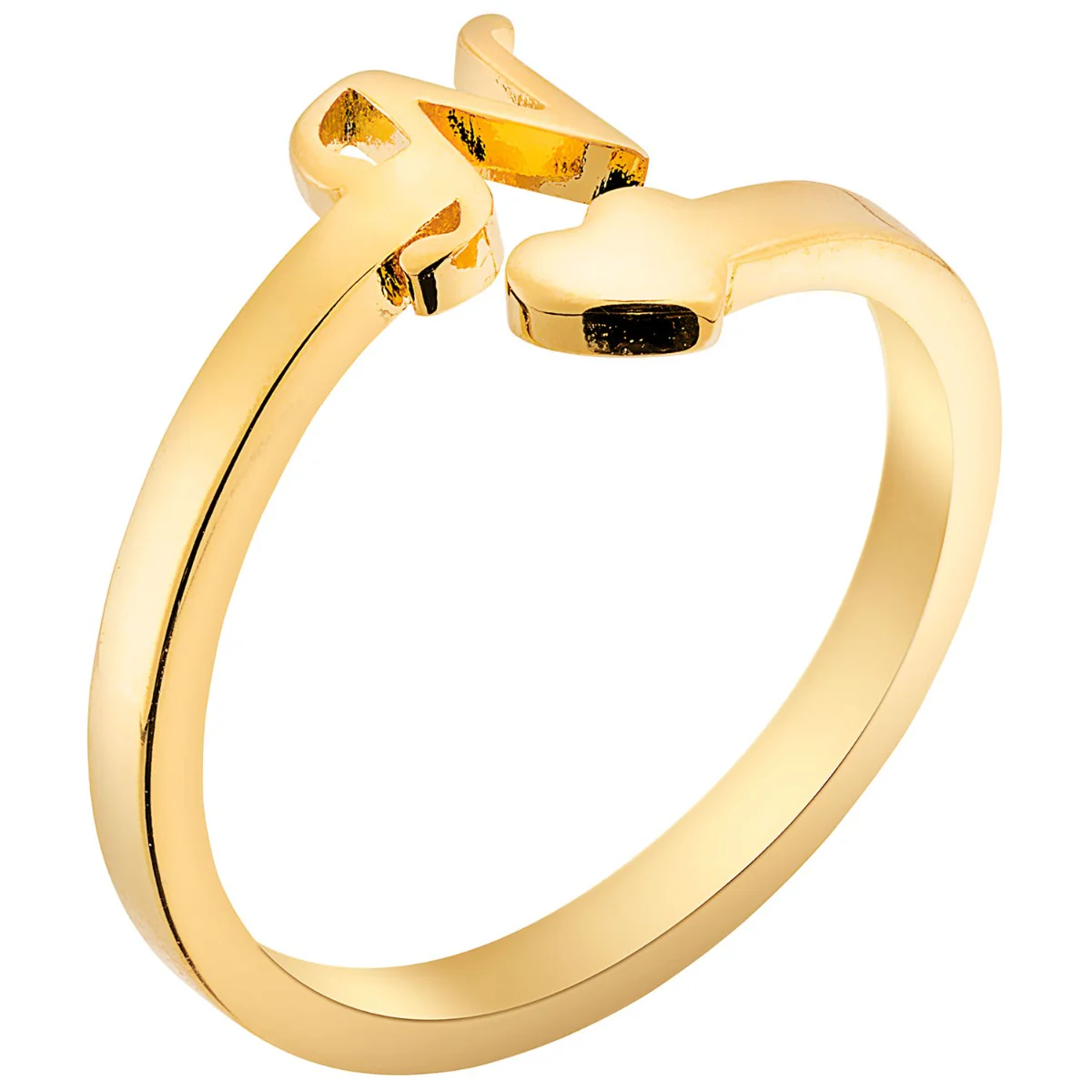 14K Gold Plated Script Initial and Heart Bypass Ring - Image 4